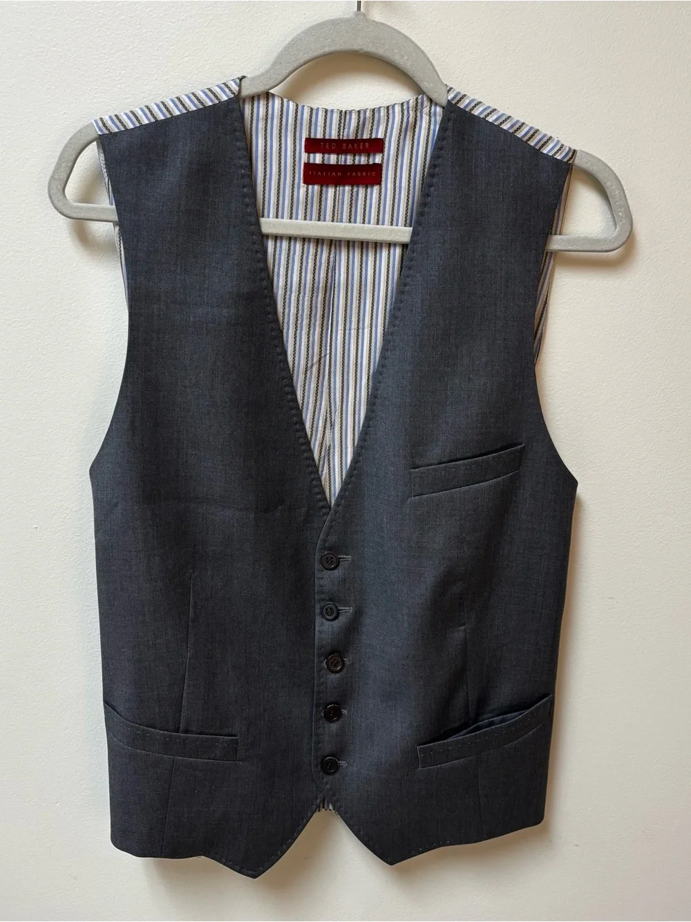 Ted Baker London PippinW Wool Vest Waistcoat Grey w/ Stripes 40R